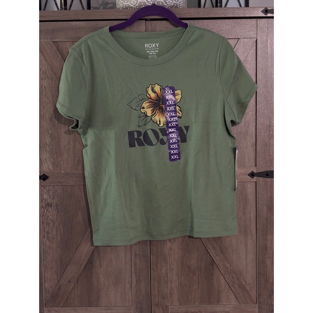 Roxy Womens Sage Green Hibiscus Graphic Baby Tee T-Shirt XXL NWT
